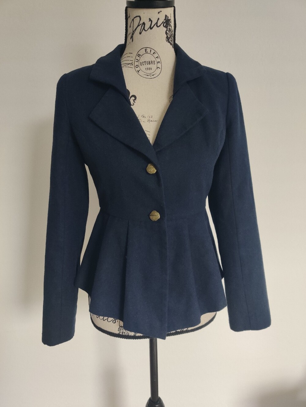 Moon Collection Navy Blue Asymmetric peplum double breasted blazer Jacket_Small
